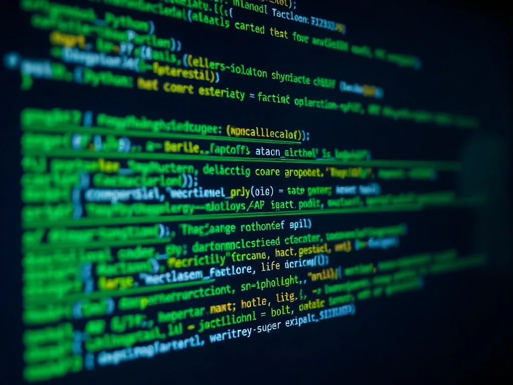 Close up of Python code on a dark screen, focus on syntax hi